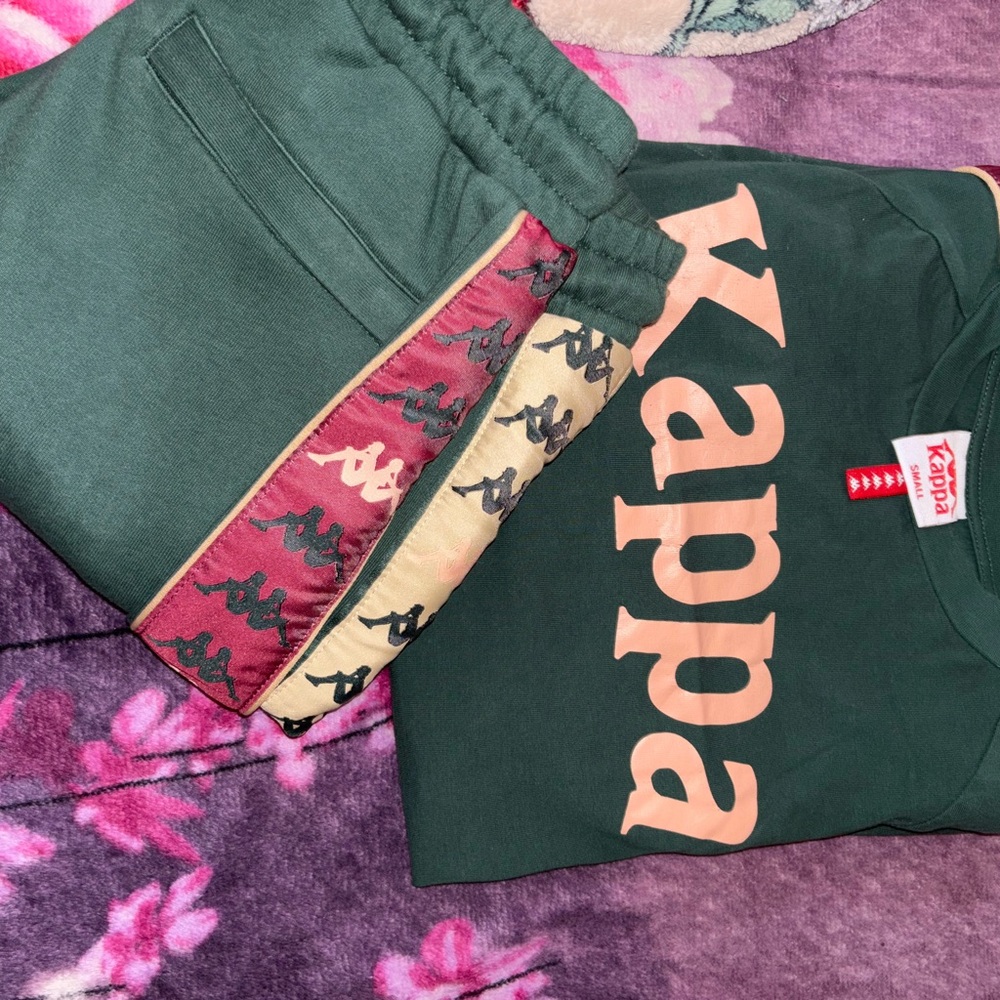 Kappa Kids Forest Green Joggers with Red Accents